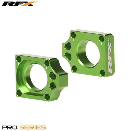 RFX Pro Rear Axle Adjuster Blocks Green Kawas KXF250 04-21 KXF450 04-21 KLX450 08-14 KX125/250 03-08 - Green - RFX