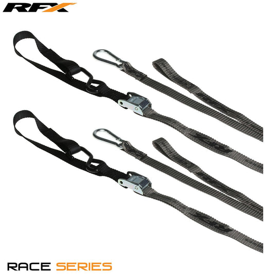 RFX Race Series 1.0 Tie Downs (Grey/Black) with extra loop and carabiner clip - Black - RFX
