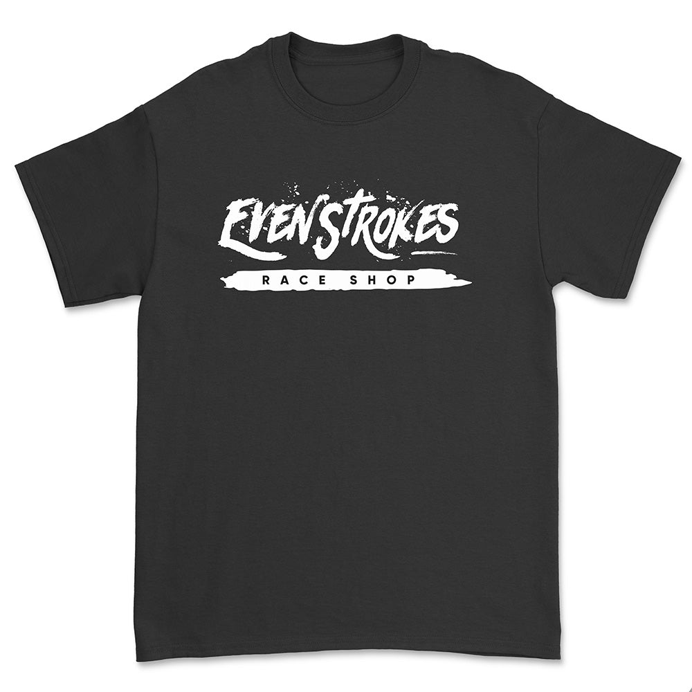 Even Strokes Splatter Race Shop T-Shirt - Black - Even Strokes