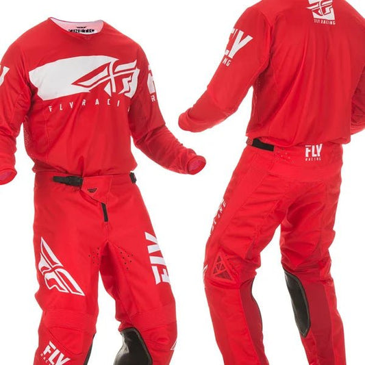Fly Racing Kinetic Shield MX Kit Combo - Red/White - Pants Size 30 / Jersey S/M - Fly Racing