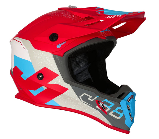 Just1 Motocross Helmet | J38 Korner Red Light Blue White - XS - Just1