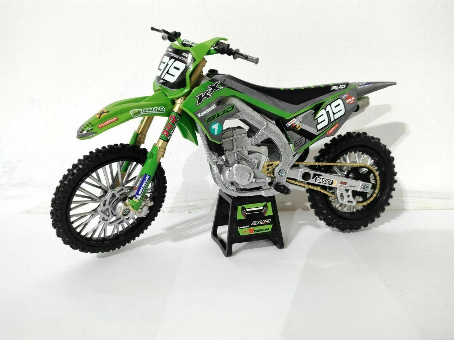 New Ray Toys 1:12 Quentin Marc Prugnieres #319 Bud Racing Kawasaki KXF 450 Toy Model - New Ray Toys
