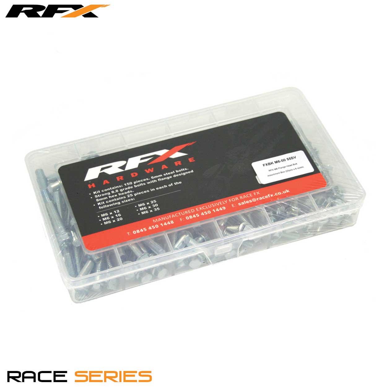 RFX M6 Flange Head Bolt Assortment Box (25pcs x 6 sizes) 12/16/20/25/30/35mm - Silver - RFX