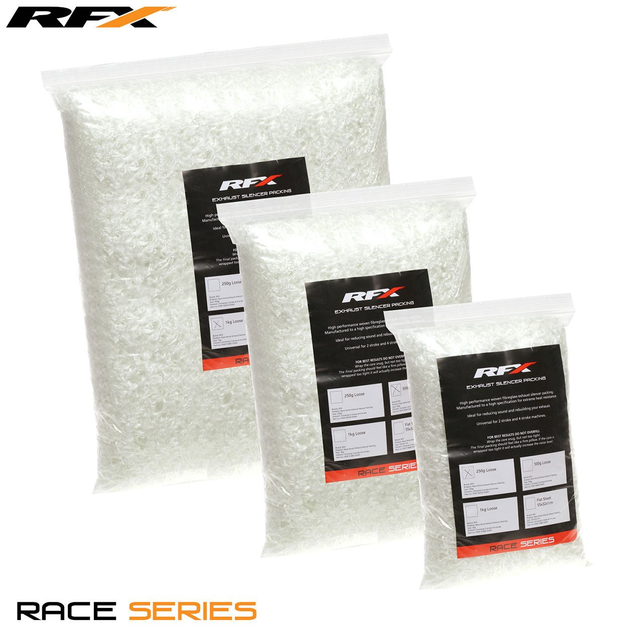RFX Race Exhaust Packing Loose (1Kg) Universal 200deg - 700deg - White - RFX
