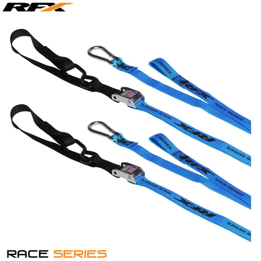 RFX Race Series 1.0 Tie Downs (Blue/Black) with Extra Loop and Carabiner Clip - Blue - RFX