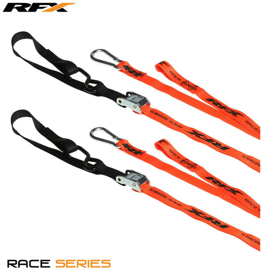 RFX Race Series 1.0 Tie Downs (Orange/Black) with extra loop and carabiner clip - Orange - RFX