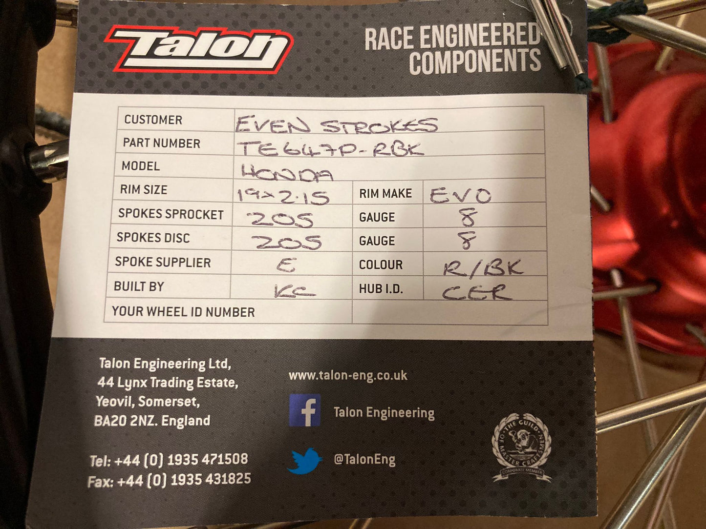 Talon EVO Rear Wheel - Red/Black - 19x2.15 - HONDA CRF250R 2004-2013 - Talon